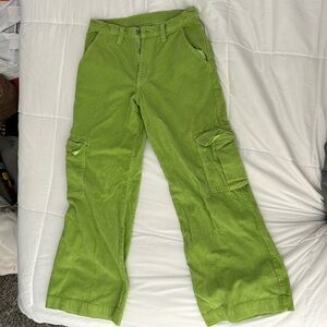 J Galt Lime Green Corduroy Cargo High Waisted Wide Leg Y2K Pants brandy melville